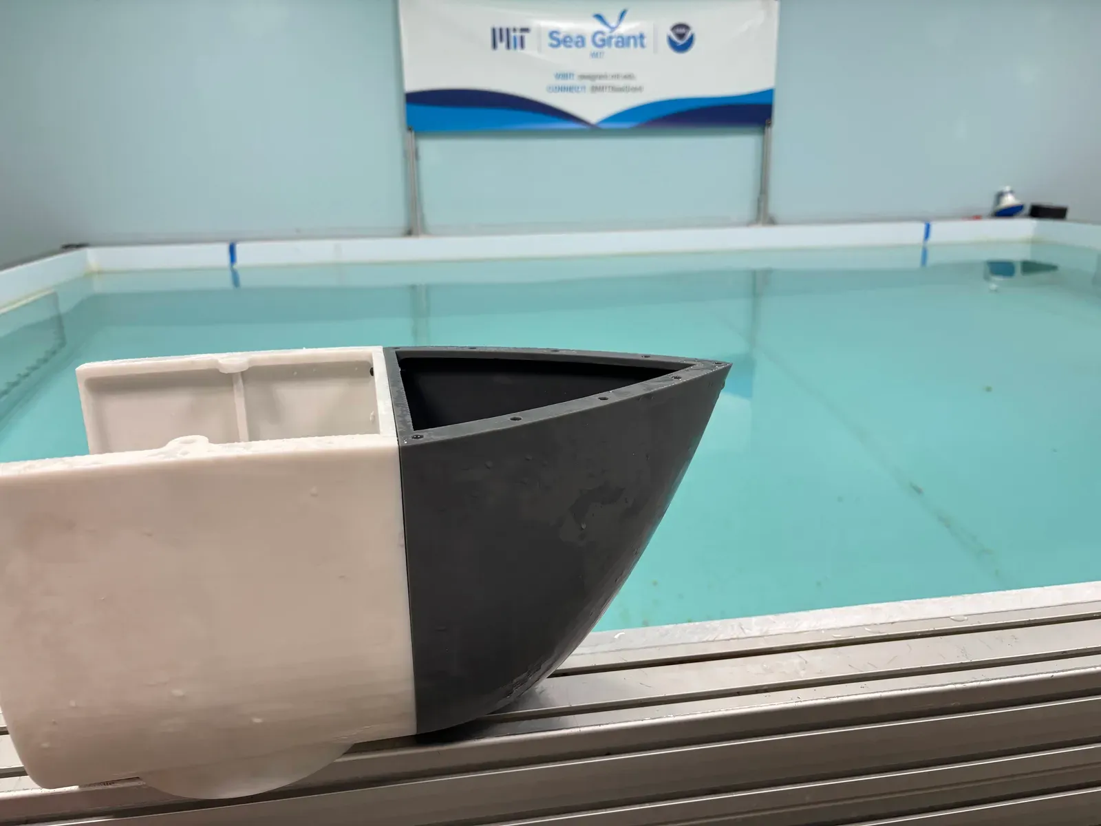 The catamaran in the tow tank