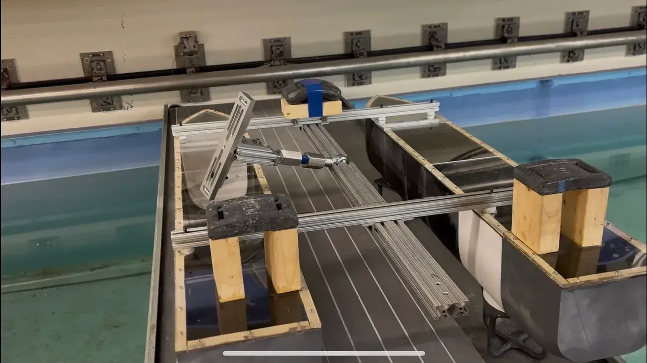 The instrumented hull at the tow tank