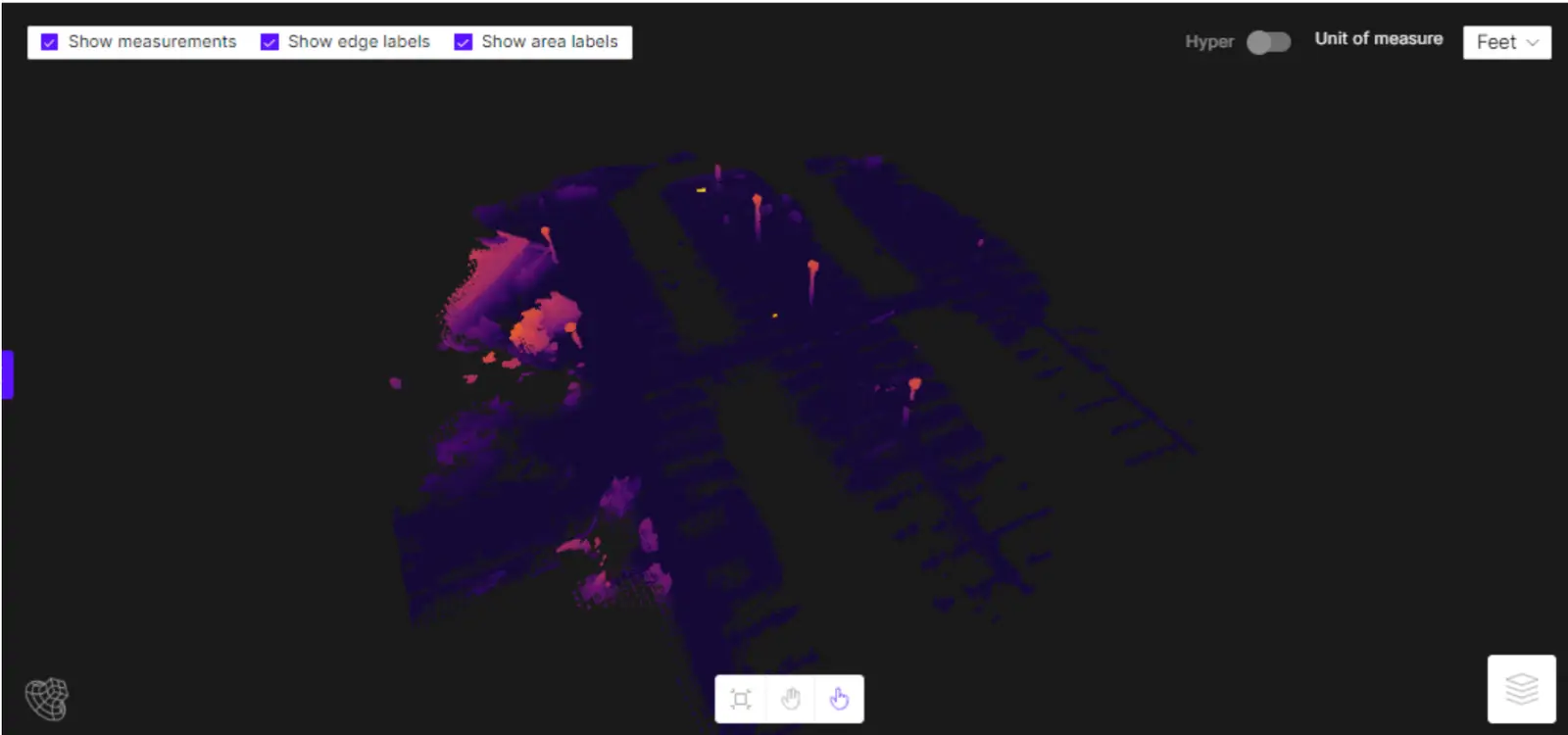 3D point-cloud reconstruction of the mapped area