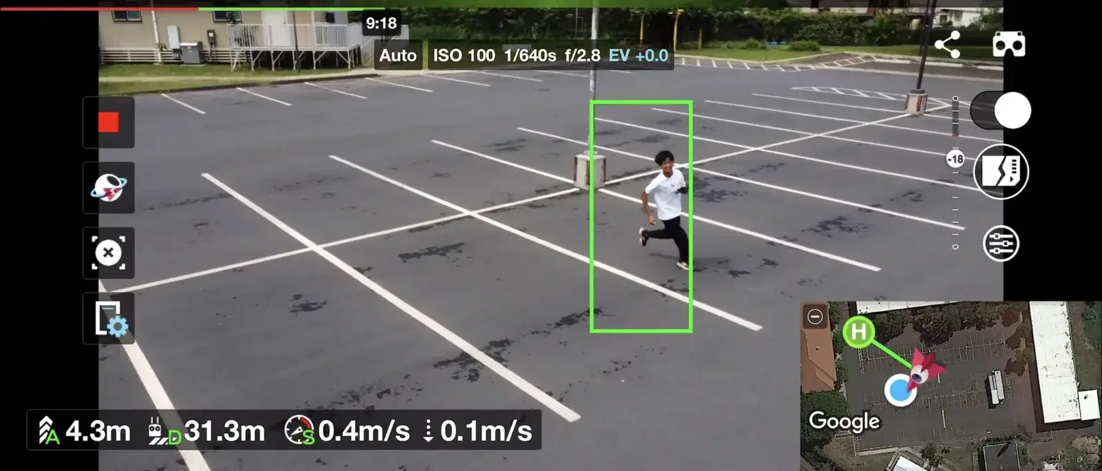 Track Mode following a running subject across the parking lot