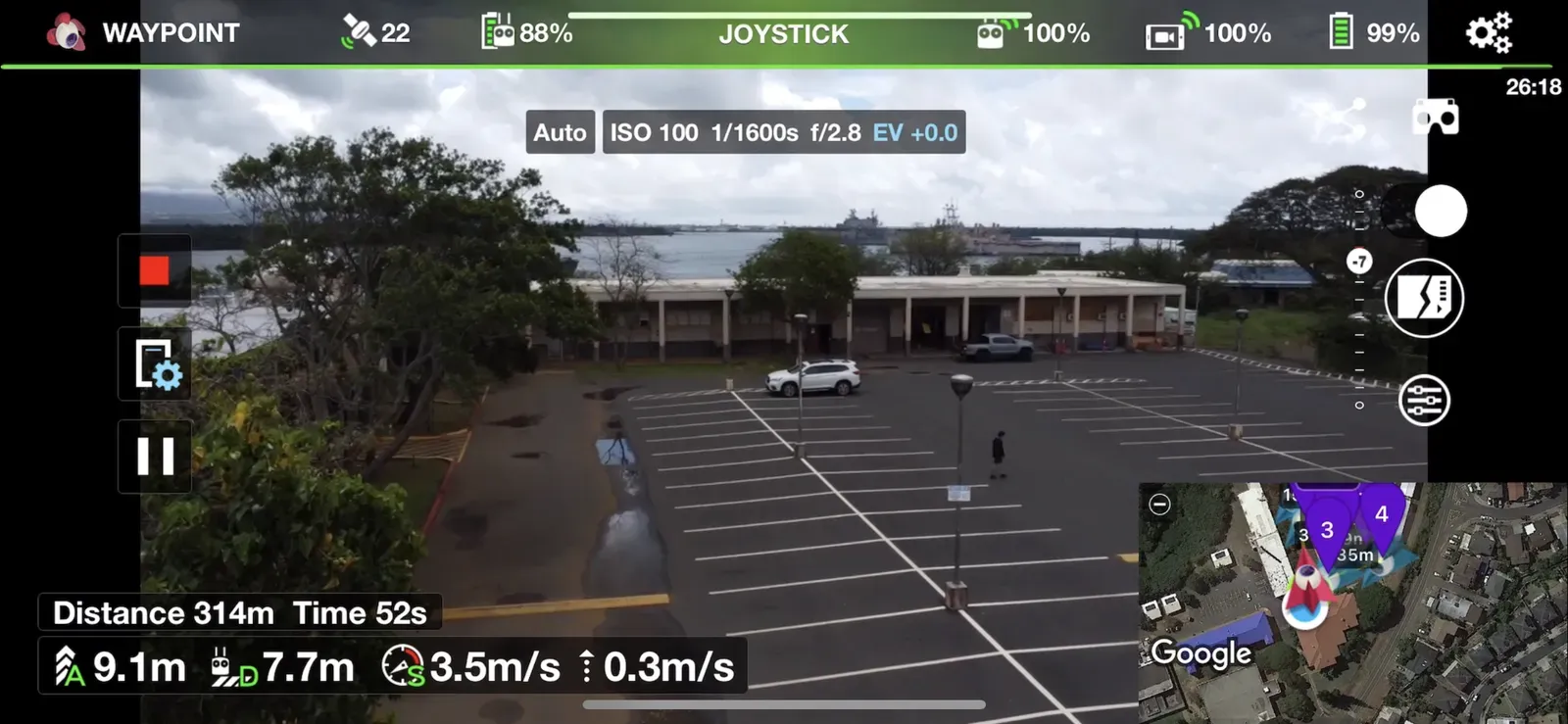 The drone flying the waypoint mission