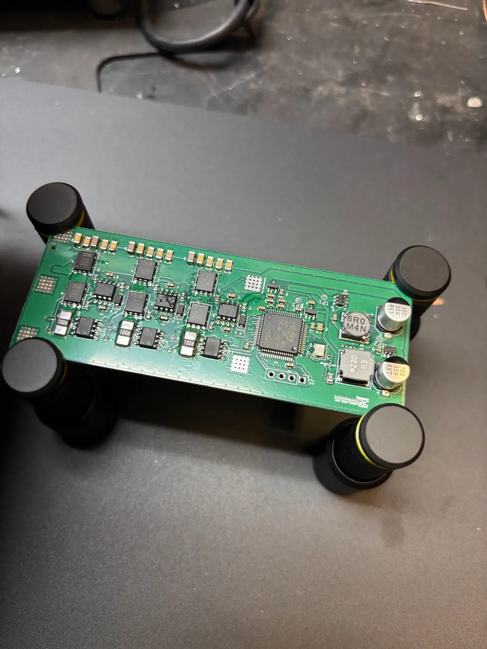 The assembled board on test standoffs