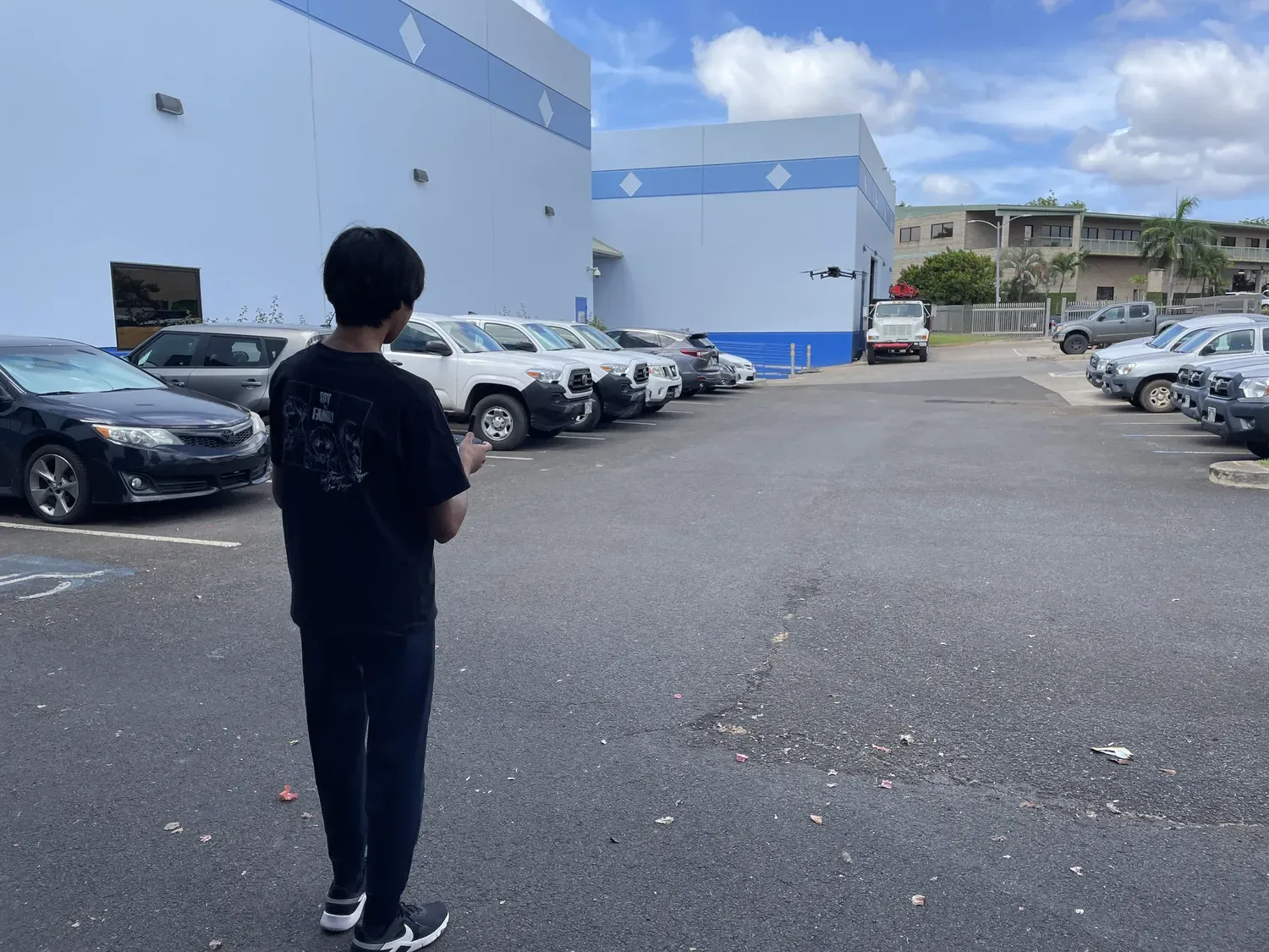 AJ flying the survey from the parking lot