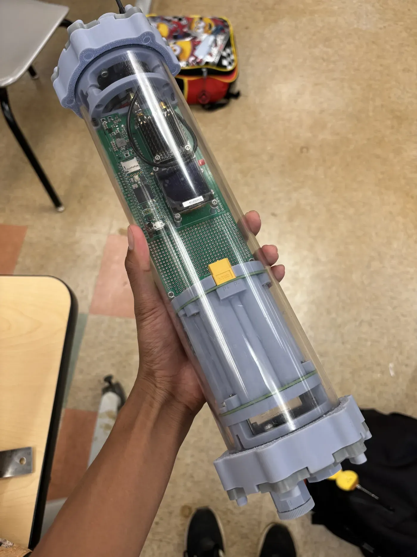 The MiSo PCB sled inside its clear pressure housing