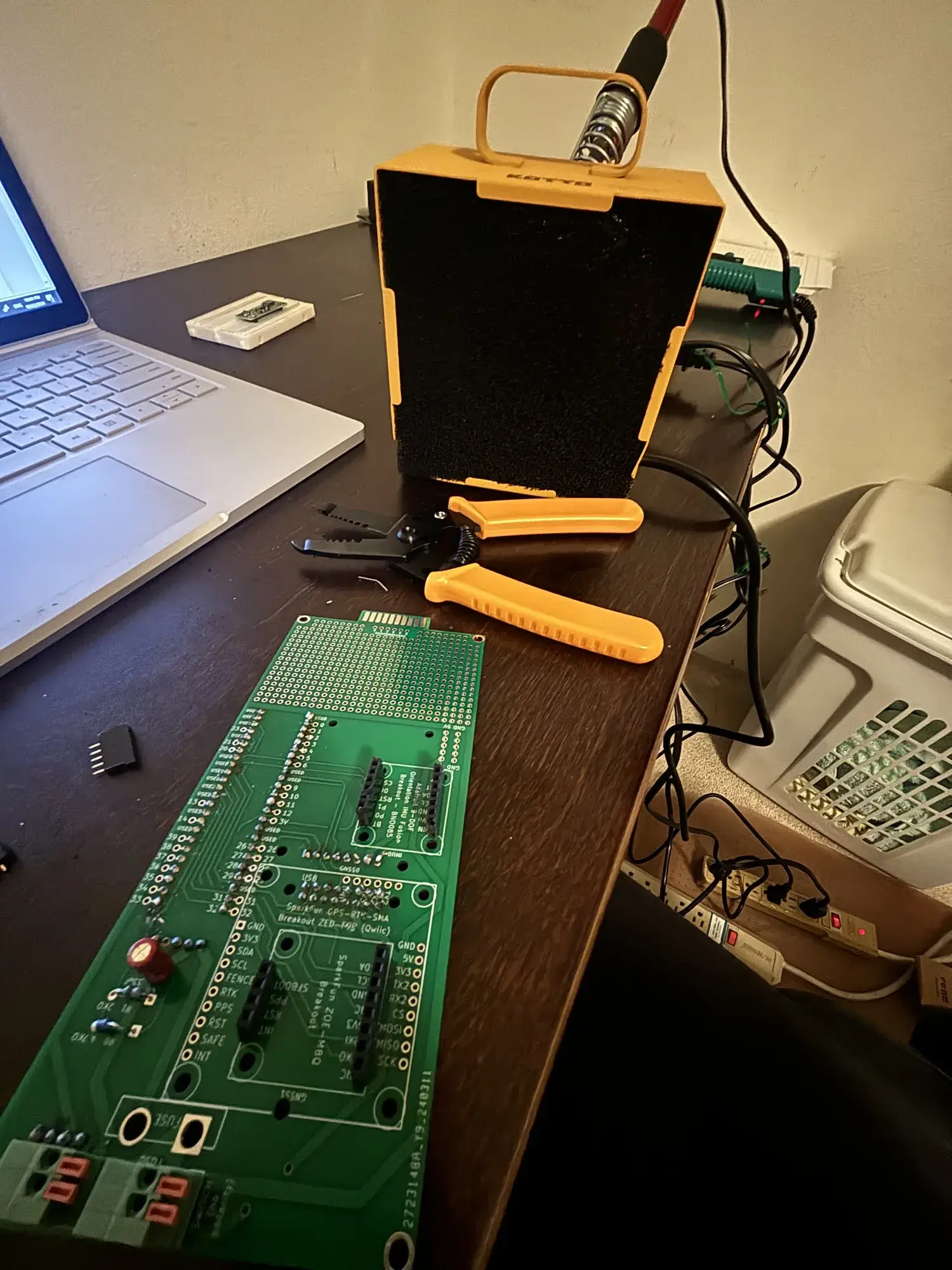 The bare MiSo PCB on the bench before soldering