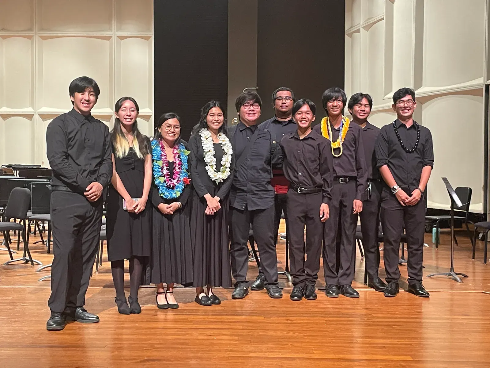 On stage with the ensemble after a performance