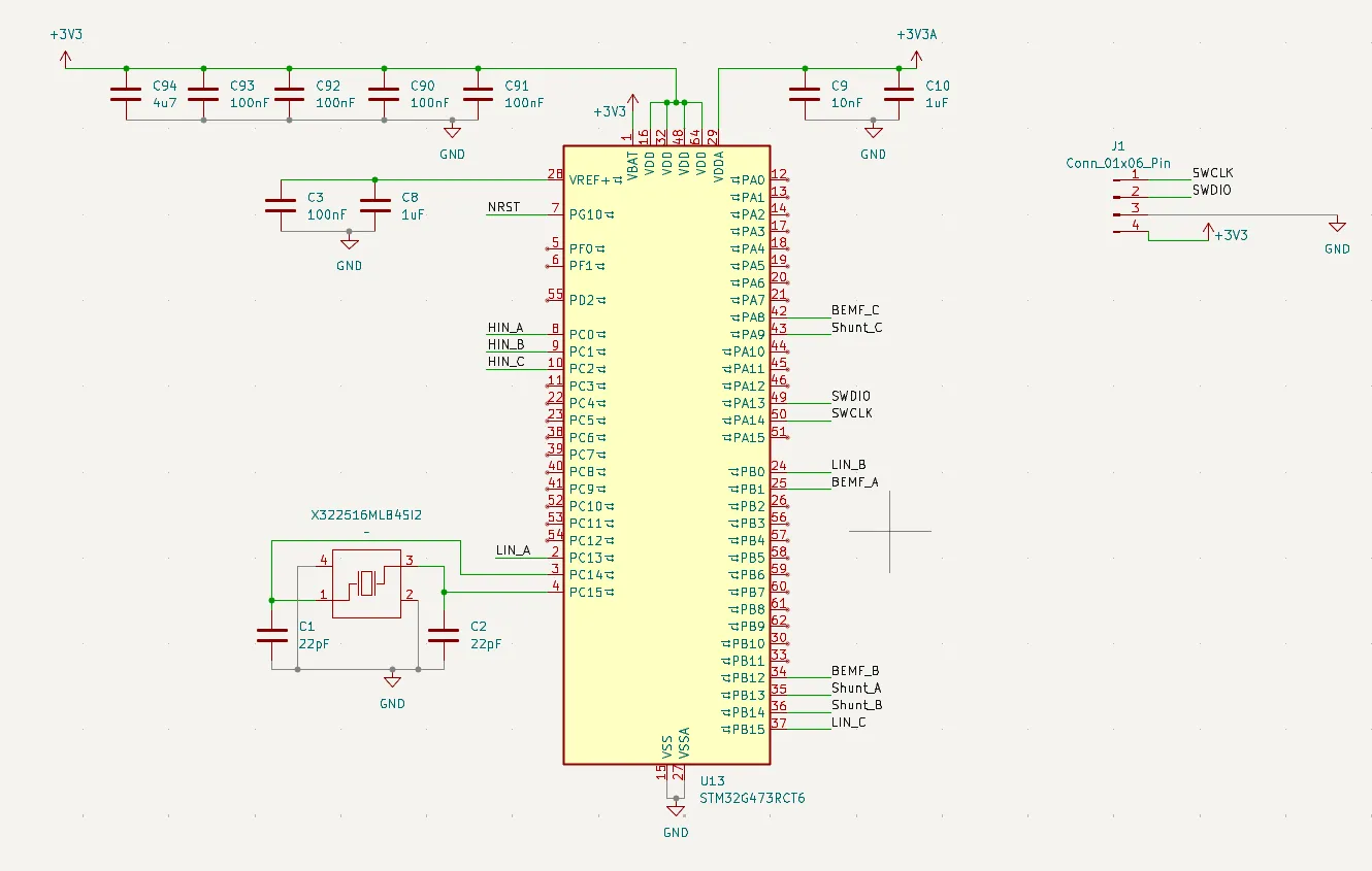 The STM32G473 control-core schematic