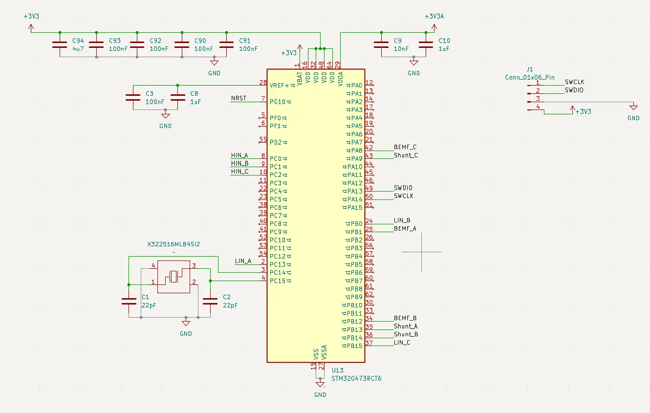 KiCad schematic of the STM32 motor controller