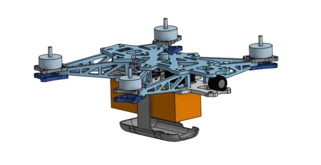 CAD render of the custom carbon-fiber thermal-imaging drone with camera payload