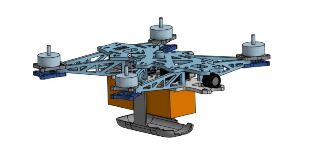 CAD render of the custom carbon-fiber thermal-imaging drone with camera payload